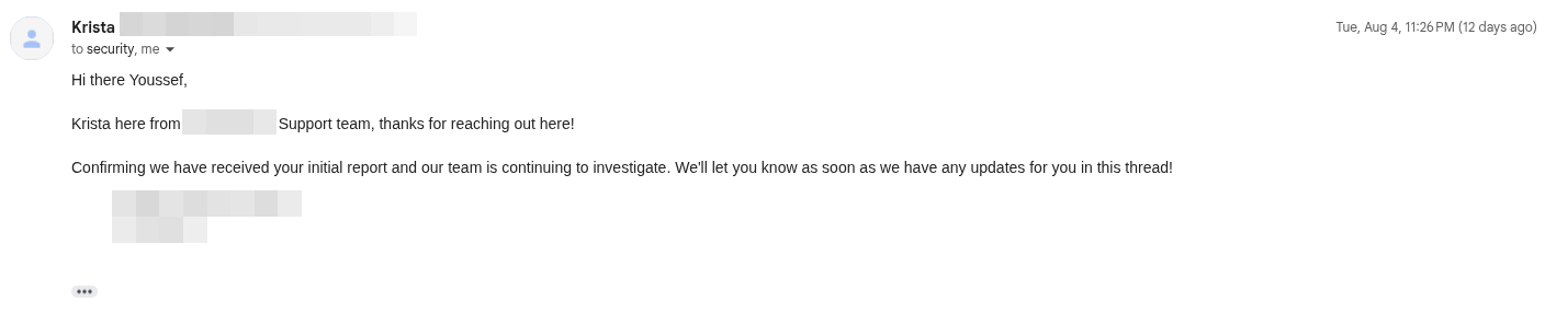Vendor acknowledgment confirming receipt of the security report